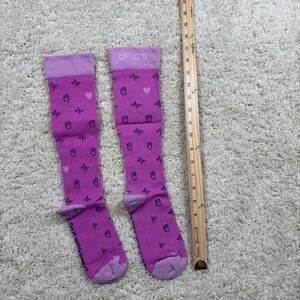FIGS Compression Socks Heartbeat EKG Print Purple Knee High Nurse Medical L
